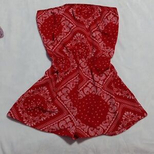 SHEIN: women's:sz.L Halter Top Shorts Romper w/ bandana pattern